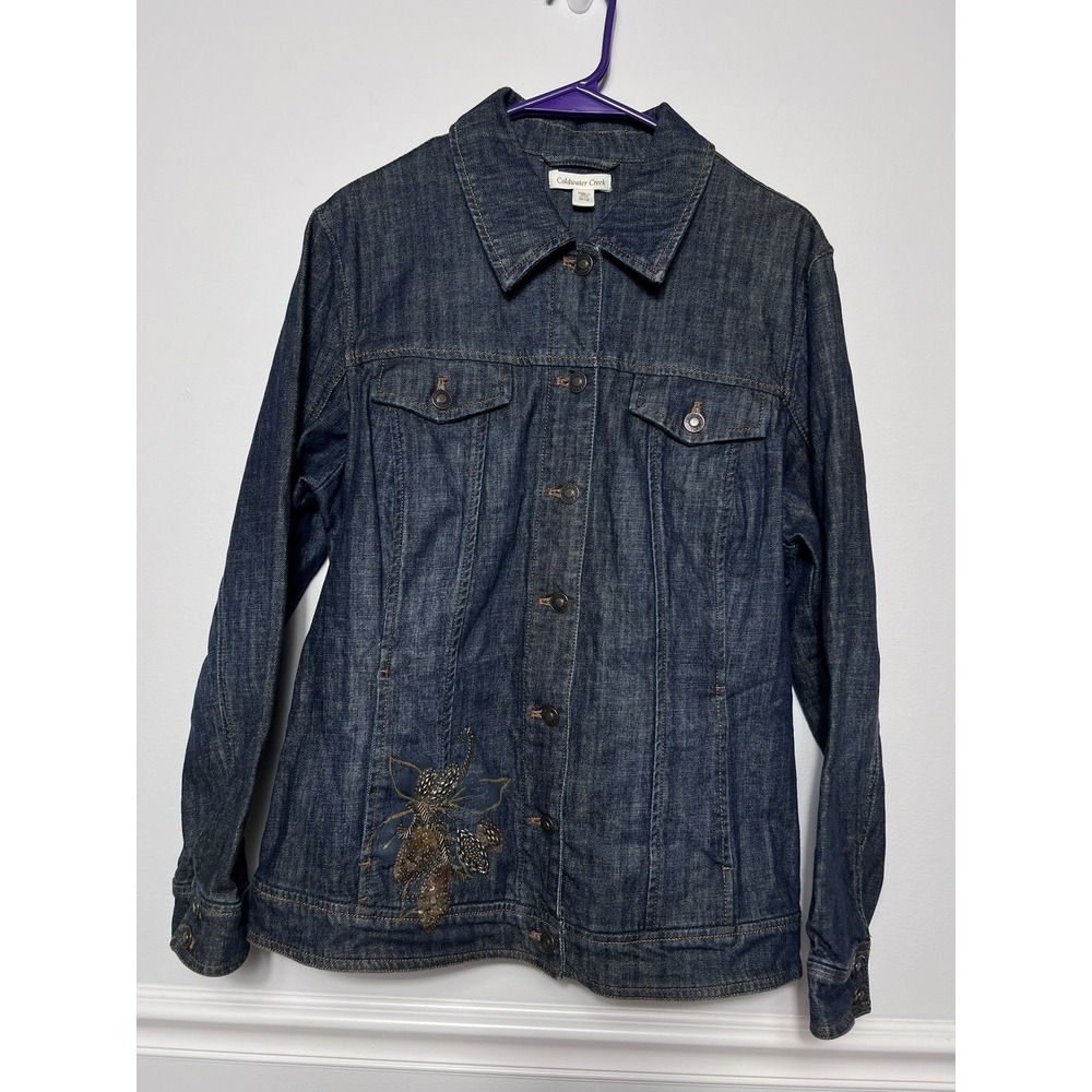 Coldwater Creek Women's 18 Denim Jacket Beaded Sequin Floral Embellished Blue